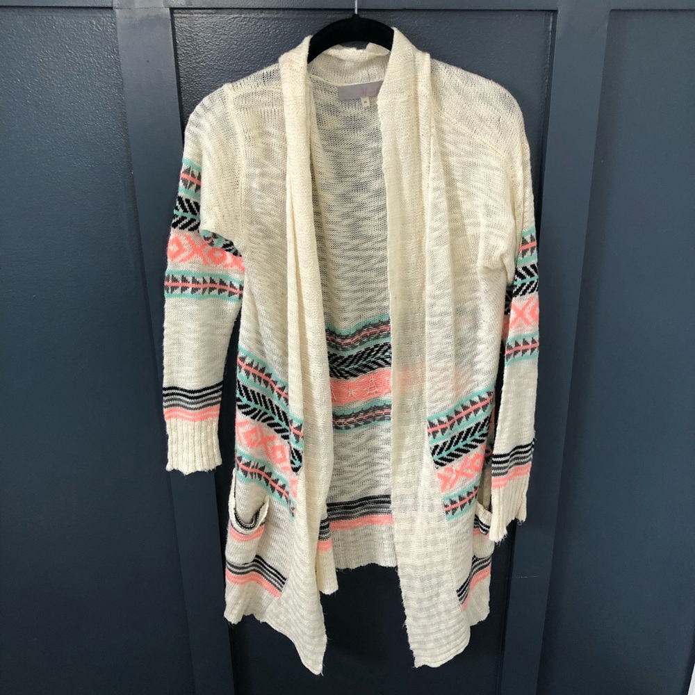 Neon Design on Cream Sweater